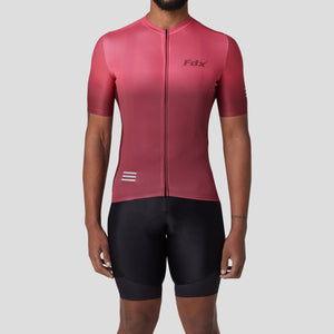 Fdx Mens Pink & Maroon Half Sleeve Cycling Jersey & Gel Padded Bib Shorts Best Summer Road Bike Wear Light Weight, Hi-viz Reflectors & Pockets - Duo