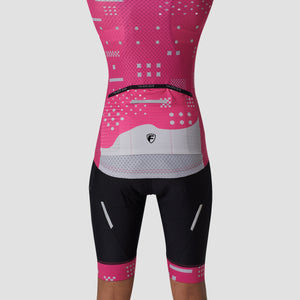 Fdx Women's Short Sleeve Cycling Jersey Pink &  Black Gel Padded Bib Shorts Best Summer Road Bike Wear Light Weight, Hi viz Reflectors & Secure Pockets - All Day