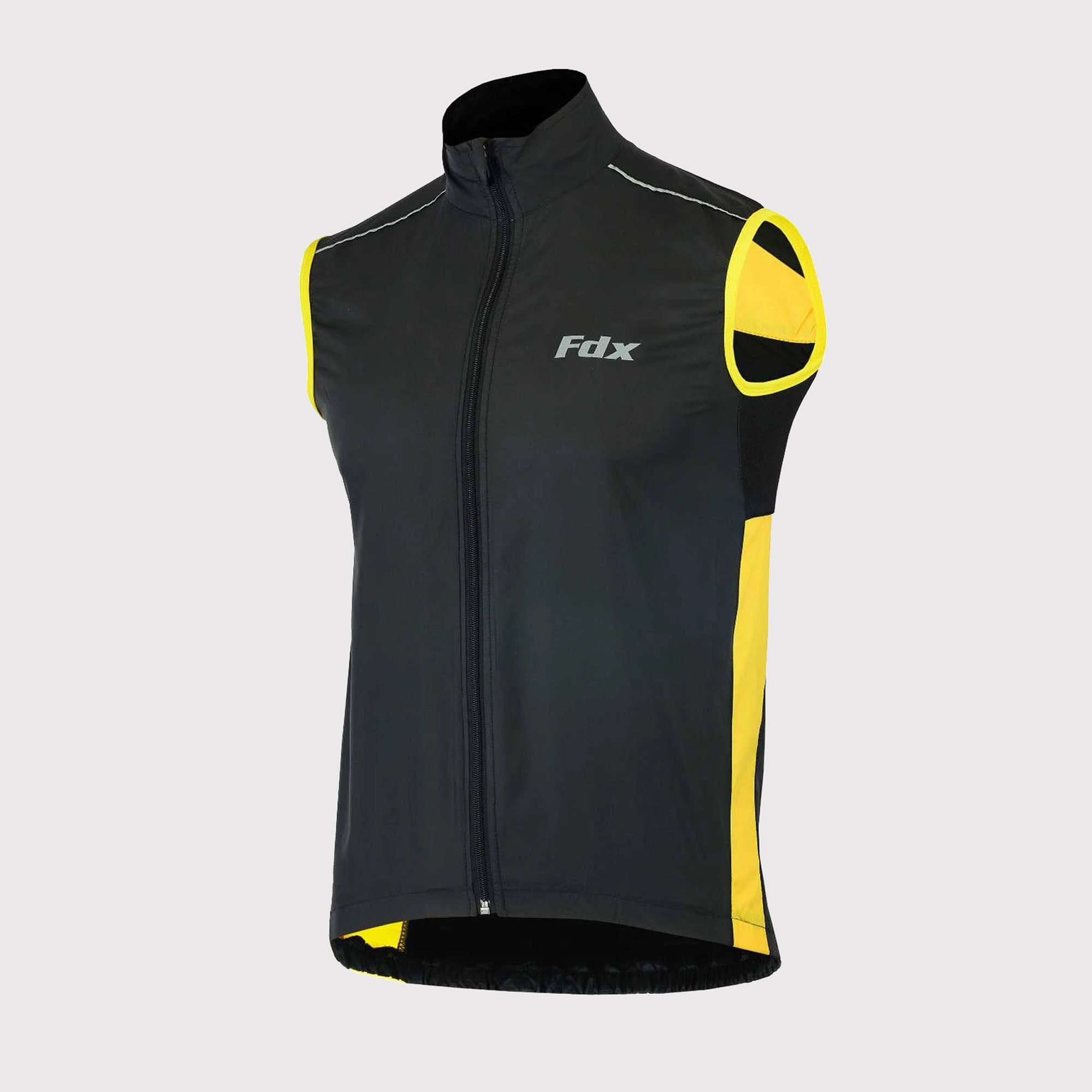 Fdx Men's Yellow Cycling Gilet Sleeveless Vest for Winter Clothing Hi-Viz Refectors, Lightweight, Windproof, Waterproof & Pockets - Dart