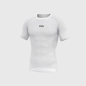 Fdx Mens White Half Sleeve Mesh Compression Top Running Gym Workout Wear Rash Guard Stretchable Breathable - Aeroform