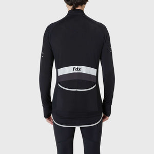 Fdx Mens Zipper Blue Long Sleeve Cycling Jersey for Winter Roubaix Thermal Fleece Road Bike Wear Top, Pockets & Hi-viz Reflectors - Arch