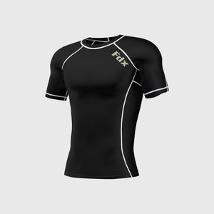 Fdx Mens Black Half Sleeve Compression Top Running Gym Workout Wear Rash Guard Stretchable Breathable Baselayer Shirt - Cosmic