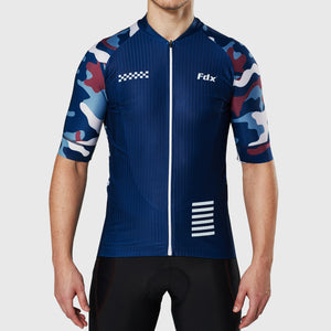 Fdx Mens Navy Blue Half Sleeve Cycling Jersey for Summer Best Road Bike Wear Top Light Weight, Full Zipper, Pockets & Hi-viz Reflectors - Camouflage