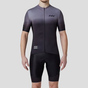 Fdx Short Sleeve Cycling Jersey & Gel Padded Bib Shorts for Mens Black & Grey Best Summer Road Bike Wear Light Weight, Hi-viz Reflectors & Pockets - Duo