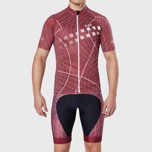 Fdx Mens Red Half Sleeve Cycling Jersey & Gel Padded Bib Shorts Best Summer Road Bike Wear Light Weight, Hi-viz Reflectors & Pockets - Classic II