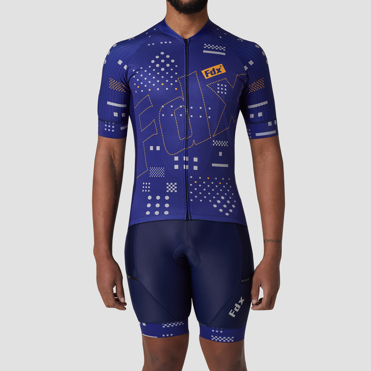 Fdx All Day Men's Blue Set Summer Cycling Jersey & Bib Shorts