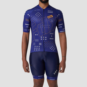 Fdx Short Sleeve Cycling Jersey & Gel Padded for Mens Blue Bib Shorts Best Summer Road Bike Wear Light Weight, Hi-viz Reflectors & Pockets - All Day