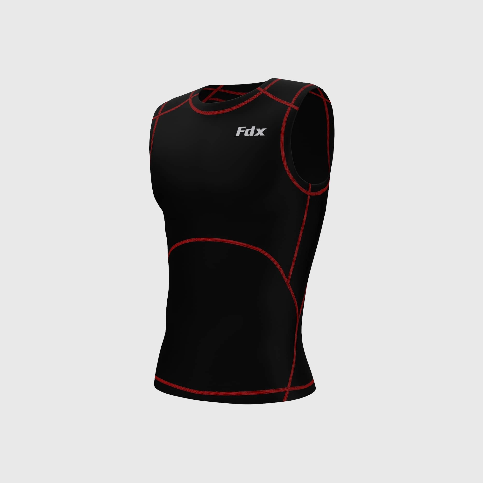 Fdx Men's Red Sleeveless Compression Top Running Gym Workout Wear Rash Guard Stretchable Breathable Base layer Shirt - Aeroform