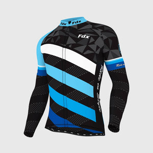 Fdx Mens Black & Blue Full Sleeve Cycling Jersey for Winter Roubaix Thermal Fleece Road Bike Wear Top Full Zipper, Pockets & Hi-viz Reflectors - Equin