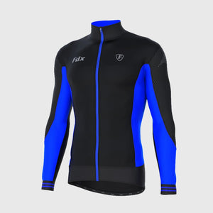 Fdx Mens Black & Blue Full Sleeve Cycling Jersey for Winter Roubaix Thermal Fleece Road Bike Wear Top Full Zipper, Pockets & Hi-viz Reflectors - Thermodream