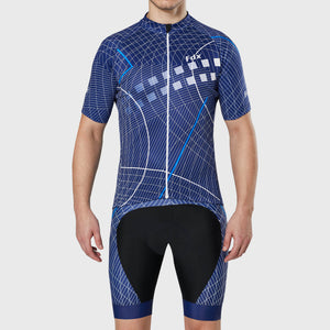 Fdx Mens Blue Half Sleeve Cycling Jersey & Gel Padded Bib Shorts Best Summer Road Bike Wear Light Weight, Hi-viz Reflectors & Pockets - Classic II
