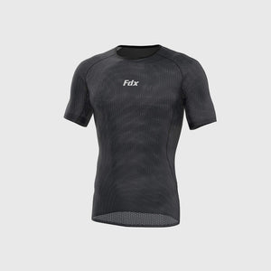 Fdx Mens Black Half Sleeve Mesh Compression Top Running Gym Workout Wear Rash Guard Stretchable Breathable - Aeroform