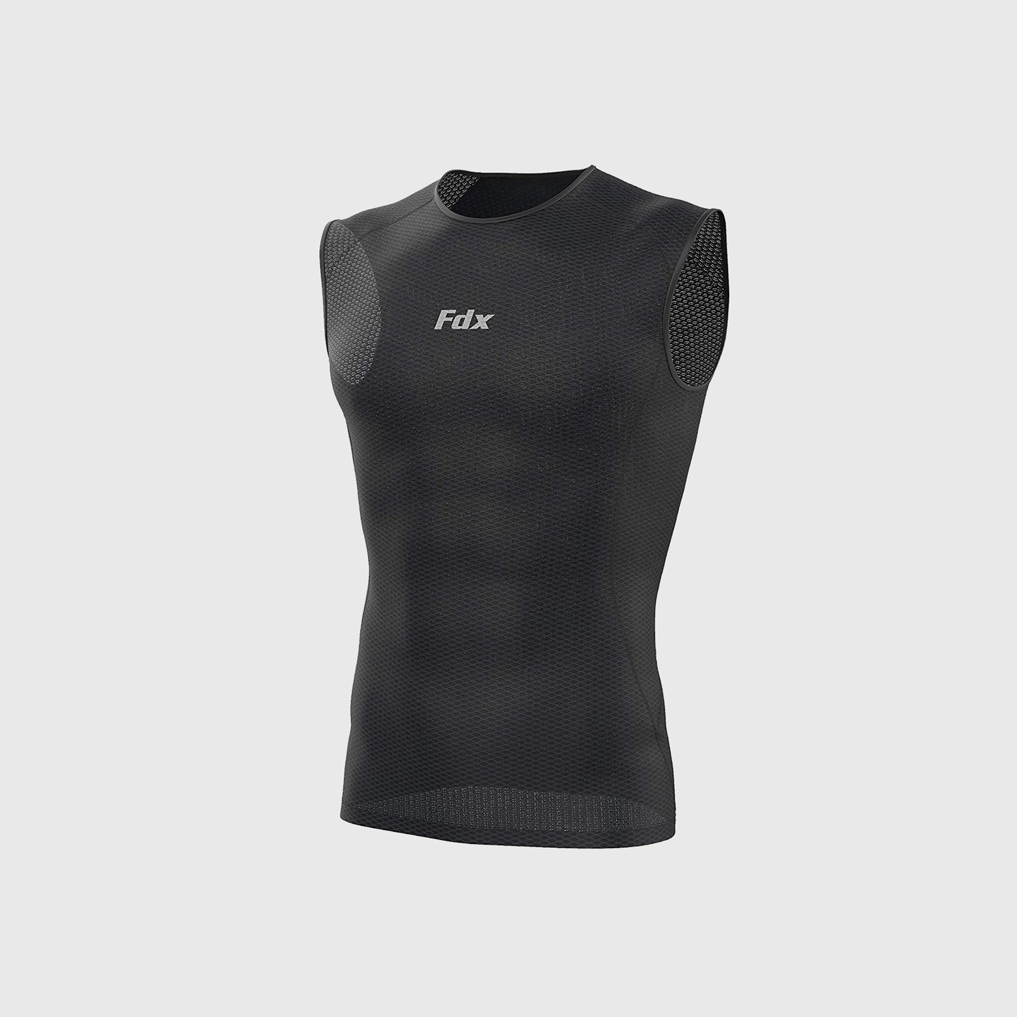 Fdx Mens Black  Sleeveless Mesh Compression Top Running Gym Workout Wear Rash Guard Stretchable Breathable - Aeroform