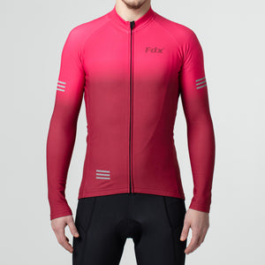 Fdx Mens Pink & Maroon Full Sleeve Cycling Jersey for Winter Roubaix Thermal Fleece Road Bike Wear Top Full Zipper, Pockets & Hi-viz Reflectors - Duo