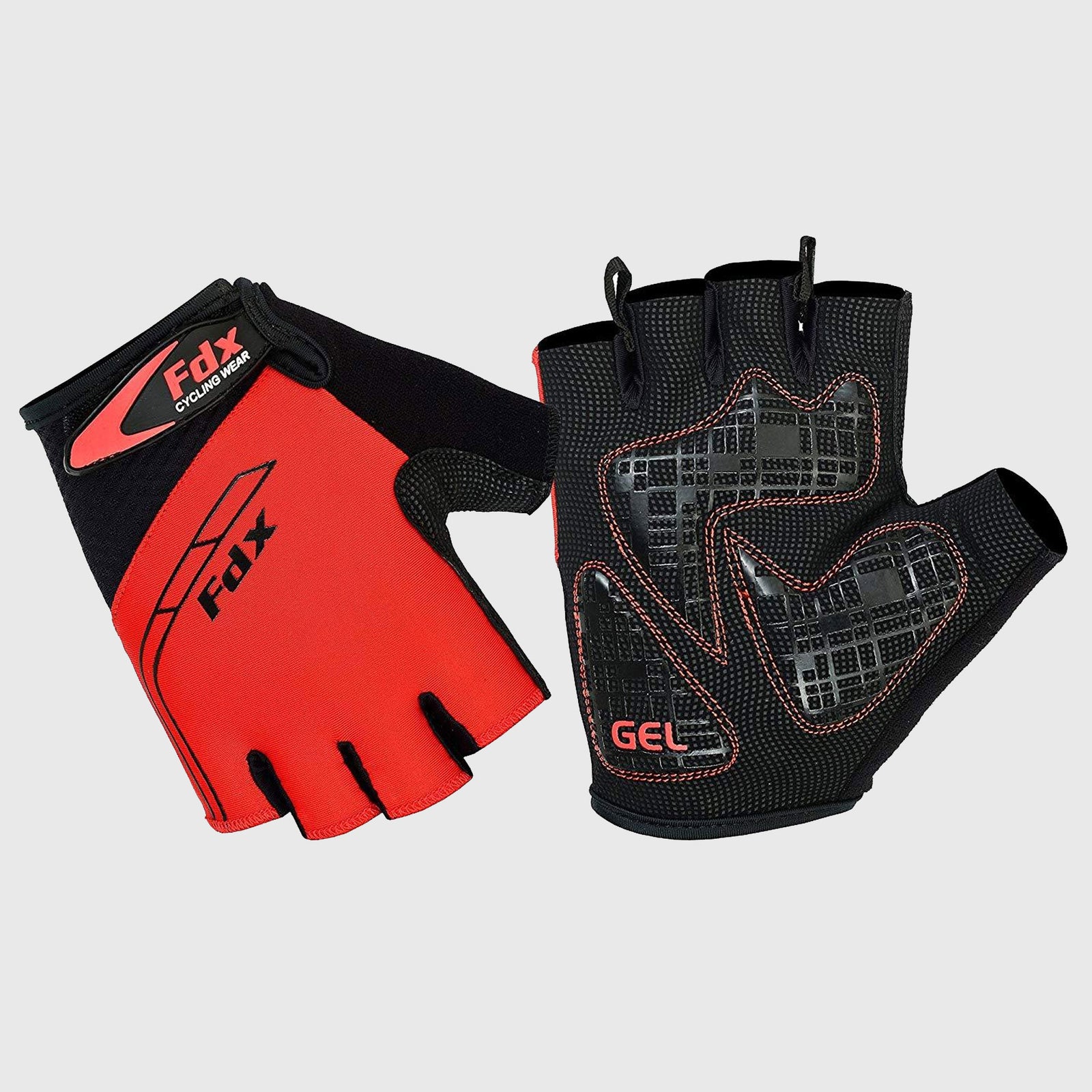 Fdx Black & Red Short Finger Cycling Gloves for Summer MTB Road Bike fingerless, anti slip & Breathable - Apex