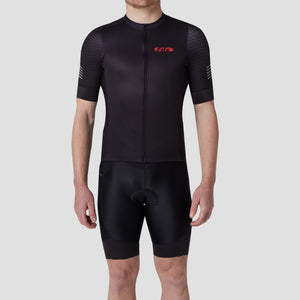 Fdx Mens Breathable Black Short Sleeve Cycling Jersey & Gel Padded Bib Shorts Best Summer Road Bike Wear Light Weight, Hi-viz Reflectors & Pockets - Essential