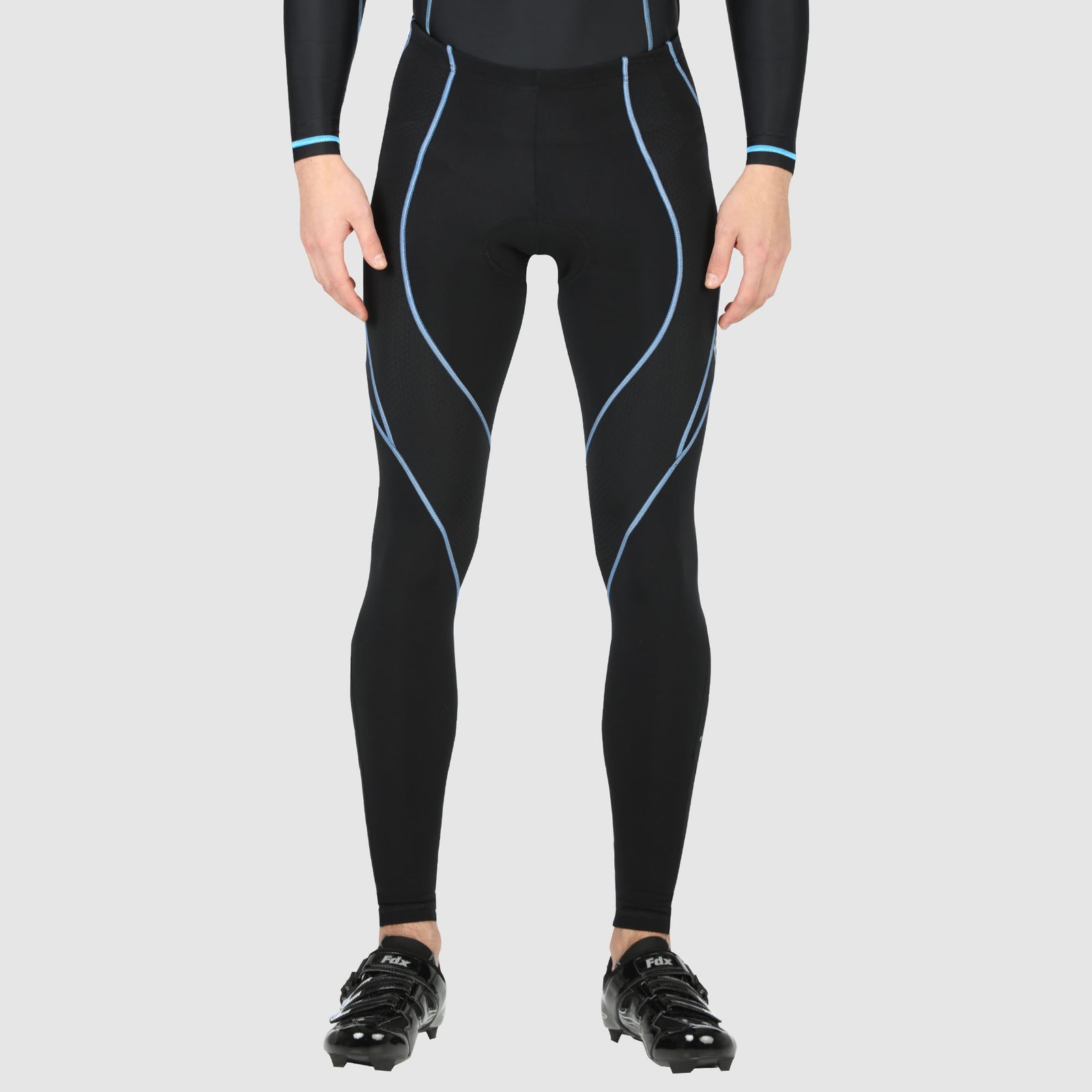 Fdx Mens Black & Blue Gel Padded Cycling Tights For Winter Roubaix Thermal Fleece Reflective Warm Leggings - Divine Bike Long Pants