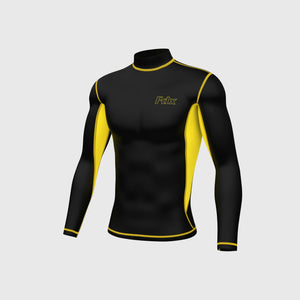 Fdx Mens Warm High Collor Long Sleeve Compression Top Yellow Running Gym Workout Wear Rash Guard Stretchable Breathable - Inorex