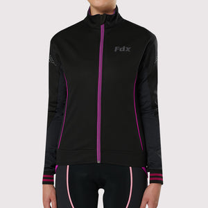 Fdx Women's Black & Purple Cycling Jacket for Winter Thermal Casual Softshell Clothing Lightweight, Windproof, Waterproof & Pockets - Propex