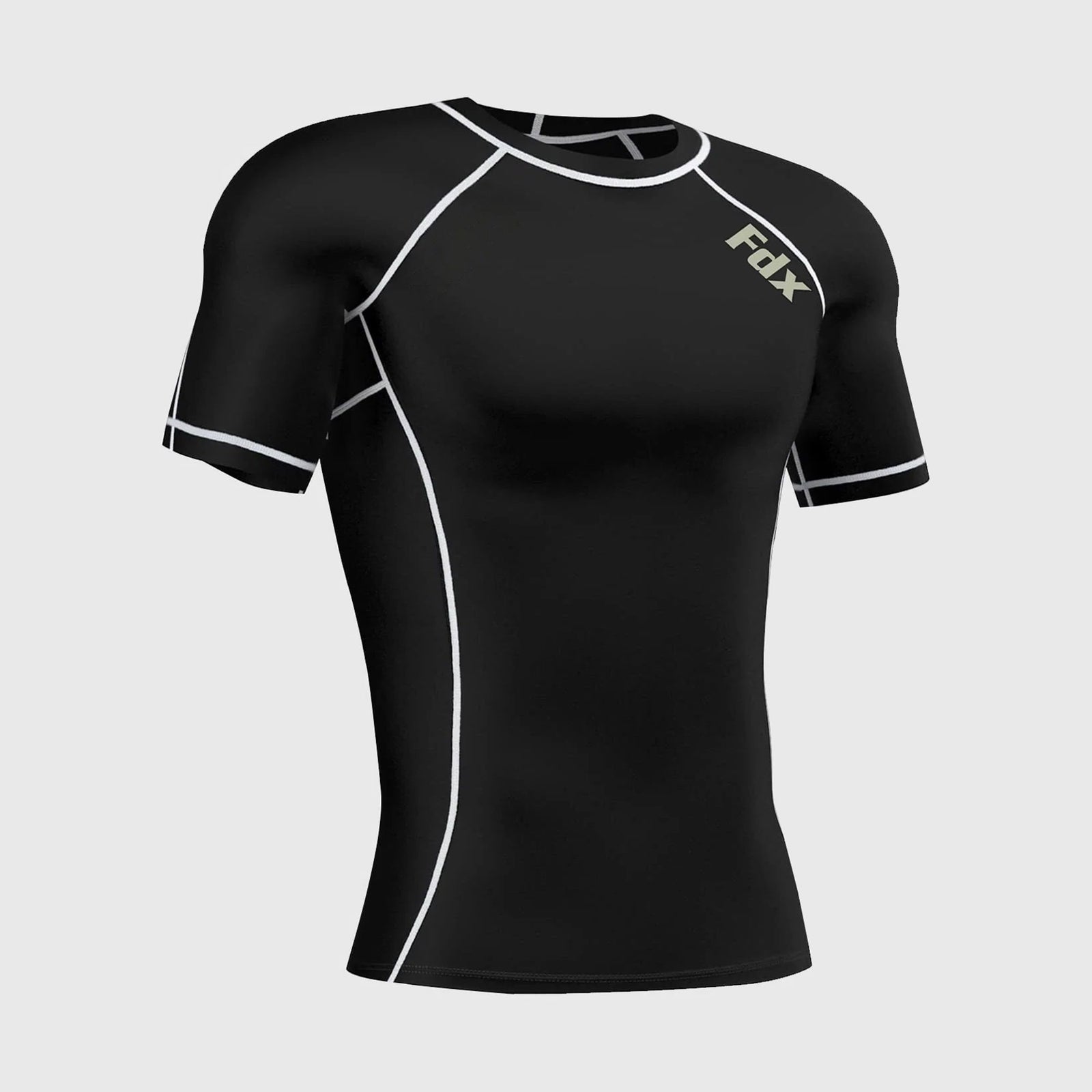 Fdx Mens Black Short Sleeve Compression Top Running Gym Workout Wear Rash Guard Stretchable Breathable - Cosmic