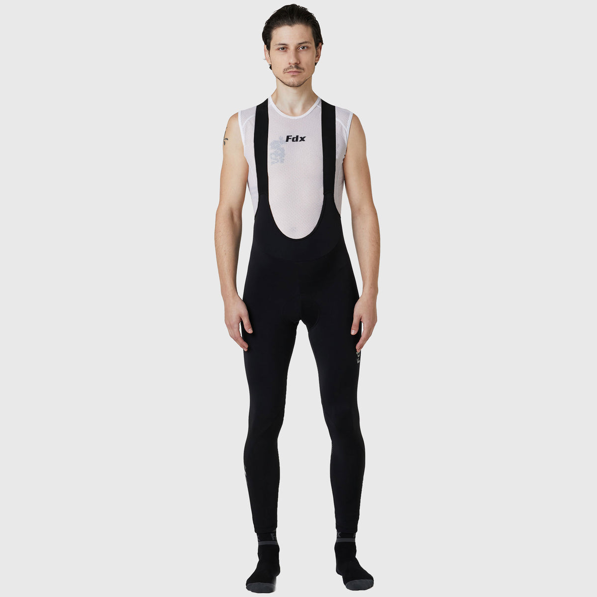 Fdx Men's reflective windproof road cycling gel padded bib tights pants mesh winter roubaix thermal fleece bike wear, Hi-viz Reflectors & Pockets Black -Limited Edition