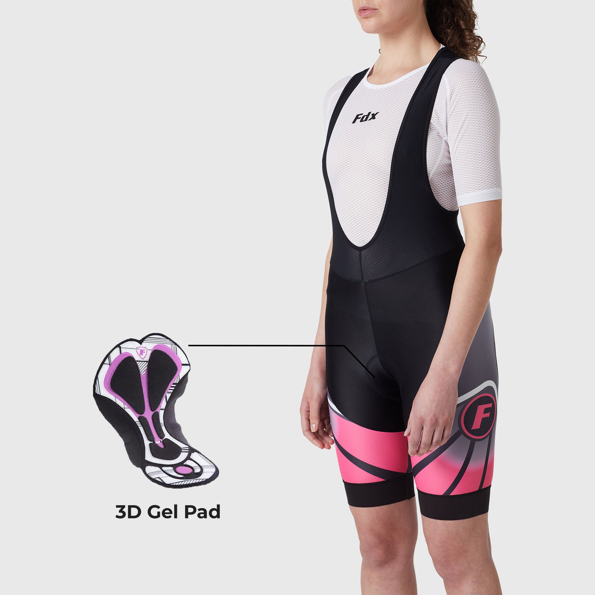 Fdx Womens Black & Pink Gel Padded Cycling Bib Shorts For Summer Best Outdoor Road Bike Short Length Bib - Signature