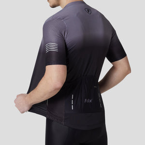 Fdx Short Sleeve Cycling Jersey for Mens Grey & Black Summer Best Road Bike Wear Top Light Weight, Full Zipper, Pockets & Hi-viz Reflectors - Duo