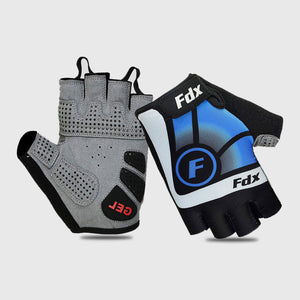 Fdx Black & Blue Short Finger Cycling Gloves for Summer MTB Road Bike fingerless, anti slip & Breathable - Signature