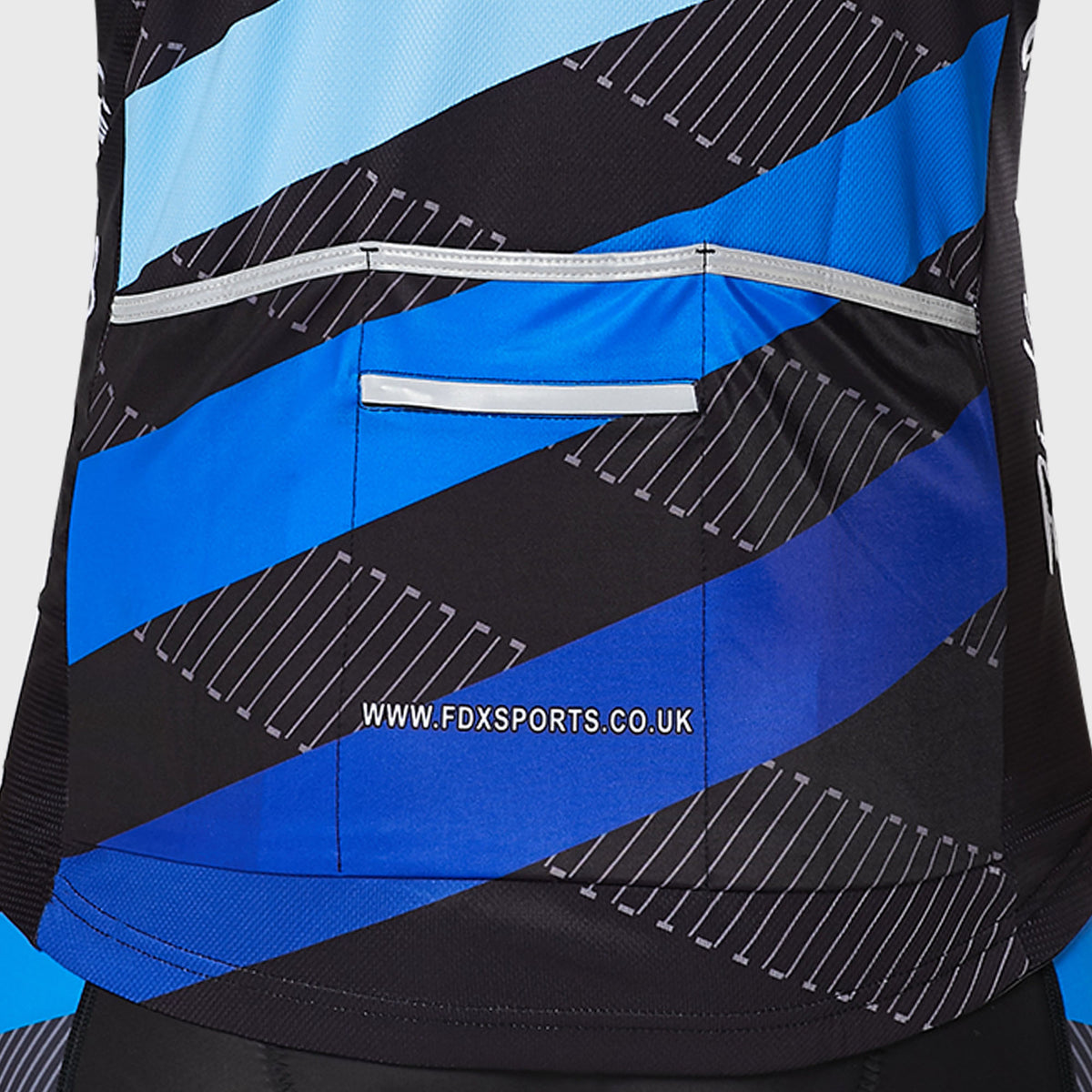 Fdx Mens Blue Pockets Short Sleeve Cycling Jersey for Summer Best Road Bike Wear Top Light Weight, Full Zipper, Pockets & Hi-viz Reflectors - Equin