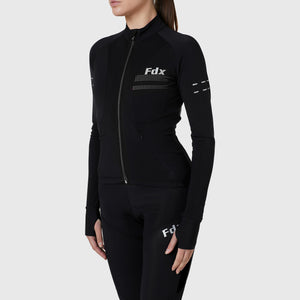 Women's Black Winter Cycling Suit, Windproof warm Roubaix fleece Clothing, Lightweight bike Set, Long Sleeve Jersey with 3D Padded Bib Tights
