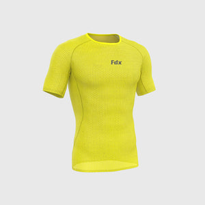 Fdx Mens Quick Dry Short Sleeve Compression Mesh Top Yellow Running Gym Workout Wear Rash Guard Stretchable Breathable - Aeroform
