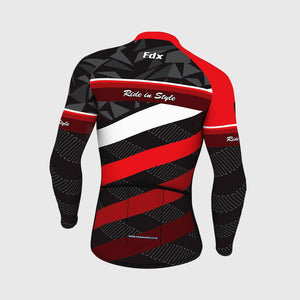 Fdx Mens Thermal Black & Red Long Sleeve Cycling Jersey for Winter Roubaix Warm Fleece Road Bike Wear Top Full Zipper, Pockets & Hi-viz Reflectors - Equin