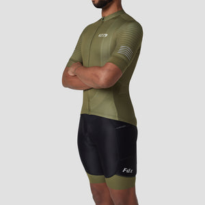 Fdx Mens Green Half Sleeve Cycling Jersey & Gel Padded Bib Shorts Best Summer Road Bike Wear Light Weight, Hi-viz Reflectors & Pockets - Essential