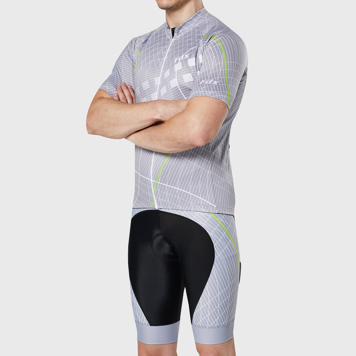Fdx Mens Grey Half Sleeve Cycling Jersey & Gel Padded Bib Shorts Best Summer Road Bike Wear Light Weight, Hi-viz Reflectors & Pockets - Classic II