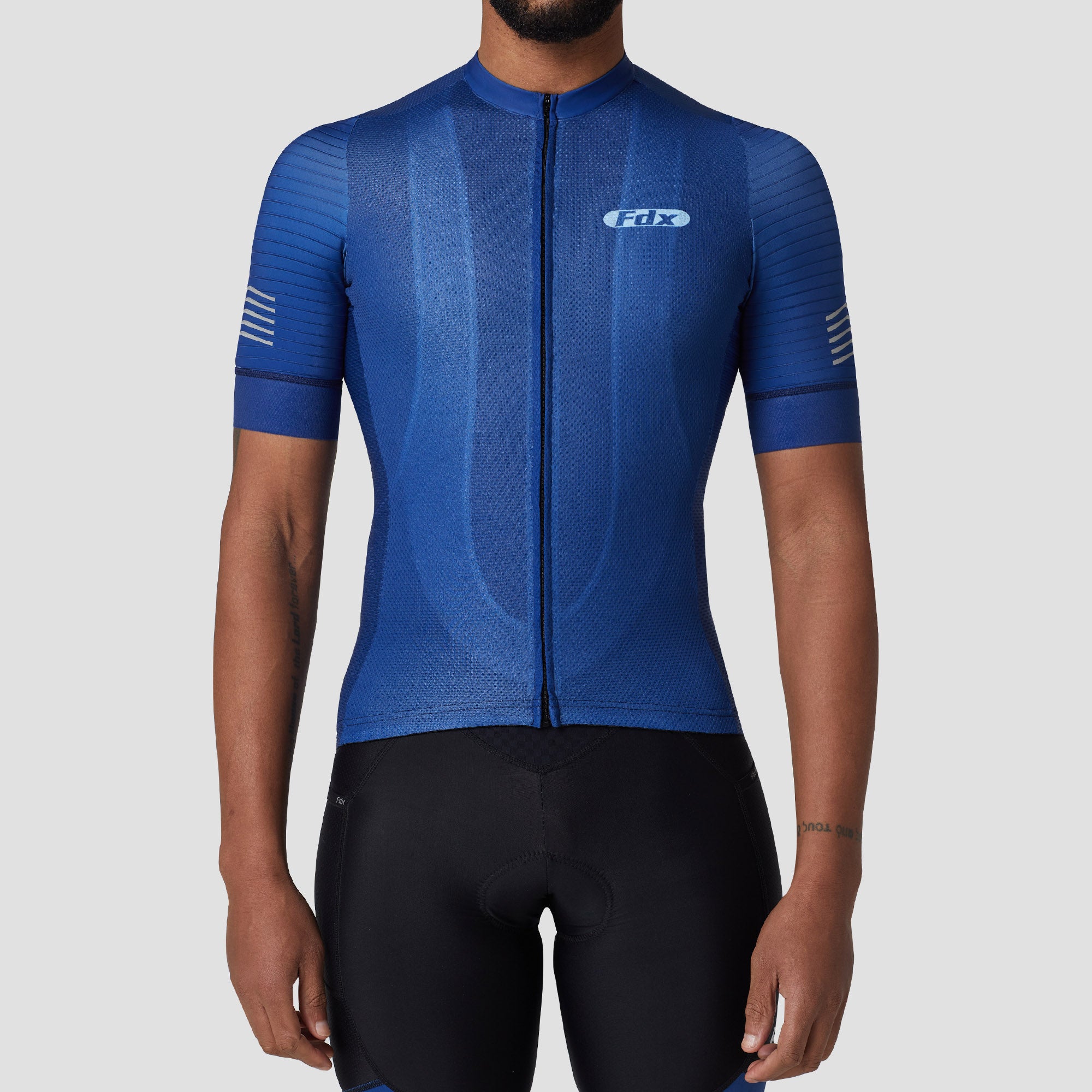 Fdx Mens Orange Blue Sleeve Cycling Jersey for Summer Best Road Bike Wear Top Light Weight, Full Zipper, Pockets & Hi-viz Reflectors - Essential