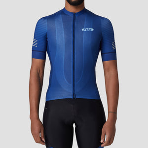 Fdx Mens Blue Half Sleeve Cycling Jersey for Summer Best Road Bike Wear Top Light Weight, Full Zipper, Pockets & Hi-viz Reflectors - Essential