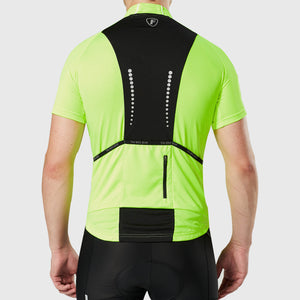 Fdx Mens Reflective Yellow Short Sleeve Cycling Jersey for Summer Best Road Bike Wear Top Light Weight, Full Zipper, Pockets & Hi-viz Reflectors - Pace