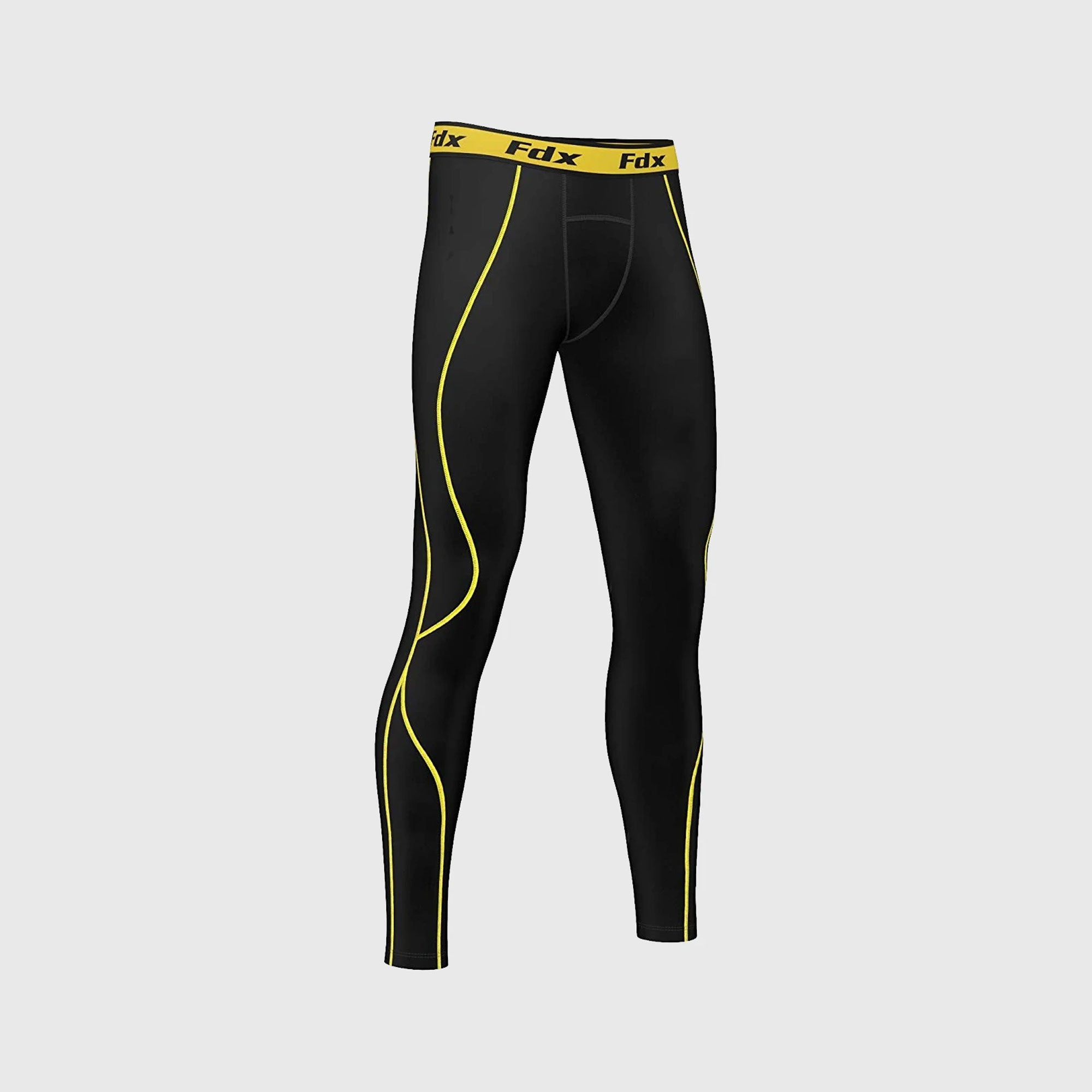 Fdx Black & Yellow Compression Tights Leggings Gym Workout Running Athletic Yoga Elastic Waistband Strechable Breathable Training Jogging Pants - Blitz