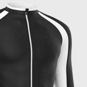 Fdx Mens All Seasons Black & White Long Sleeve Cycling Jersey Road Bike Wear Top Full Zipper, Pockets & Hi-viz Reflectors - Transition