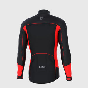 Fdx Mens Reflective Red & Black Long Sleeve Cycling Jersey for Winter Roubaix Thermal Fleece Road Bike Wear Top Full Zipper, Pockets & Hi-viz Reflectors - Thermodream