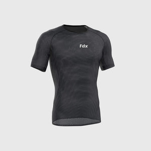Fdx Mens Quick Dry Short Sleeve Compression Mesh Top Black Running Gym Workout Wear Rash Guard Stretchable Breathable - Aeroform
