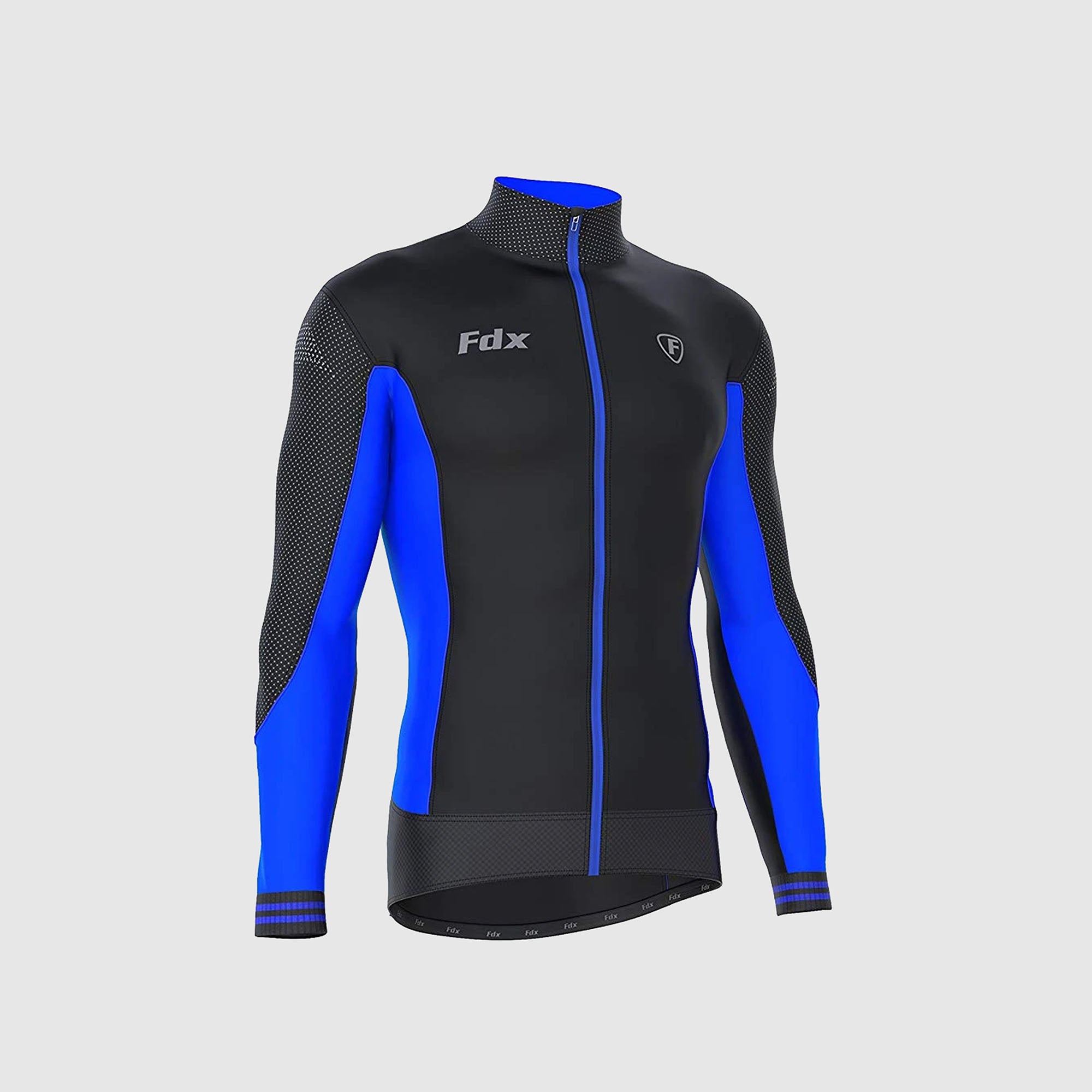 Fdx Mens Black & Blue Long Sleeve Cycling Jersey & Gel Padded Bib Tights Pants for Winter Roubaix Thermal Fleece Road Bike Wear Windproof, Hi-viz Reflectors & Pockets - Thermodream