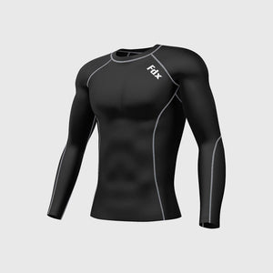 Fdx Mens Gym Wear Black & Grey Long Sleeve Compression Top Running Workout Wear Rash Guard Stretchable Breathable - Blitz