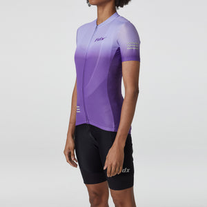Fdx Purple Women's Short Sleeve Cycling Jersey Mesh sleeve & Gel Padded Bib Shorts Best Summer Road Bike Wear Light Weight, Hi viz Reflectors & Pockets - Duo