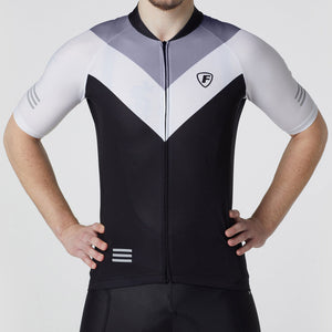 Fdx Mens Grey & Black Half Sleeve Cycling Jersey for Summer Best Road Bike Wear Top Light Weight, Full Zipper, Pockets & Hi-viz Reflectors - Velos
