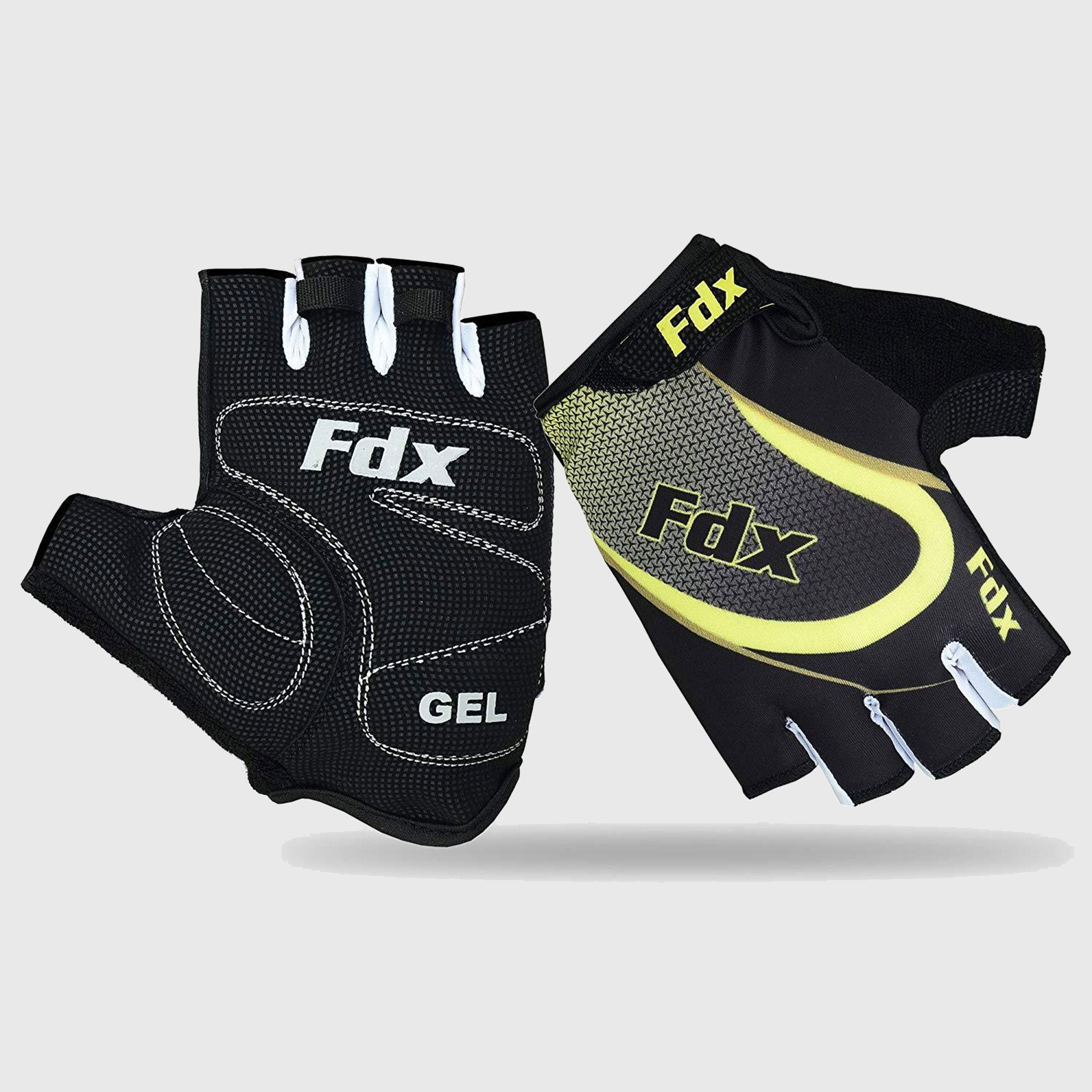 Fdx Black & Fluorescent Yellow Short Finger Cycling Gloves for Summer MTB Road Bike fingerless, anti slip & Breathable - Surf