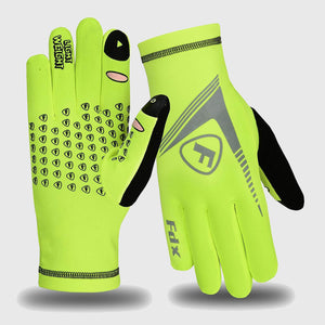 Fdx Fluorescent Yellow Full Finger Cycling Gloves for Winter MTB Road Bike Reflective Thermal & Touch Screen - Frost