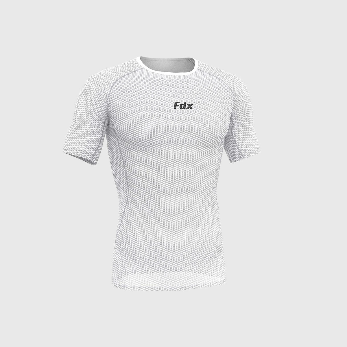 Fdx Mens Quick Dry Short Sleeve Compression Mesh Top White Running Gym Workout Wear Rash Guard Stretchable Breathable - Aeroform