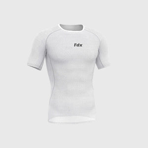 Fdx Mens Quick Dry Short Sleeve Compression Mesh Top White Running Gym Workout Wear Rash Guard Stretchable Breathable - Aeroform