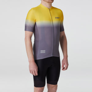 Fdx Half Sleeve Cycling Jersey & Gel Padded Bib Shorts for Mens Yellow & Grey Best Summer Road Bike Wear Light Weight, Hi-viz Reflectors & Pockets - Duo